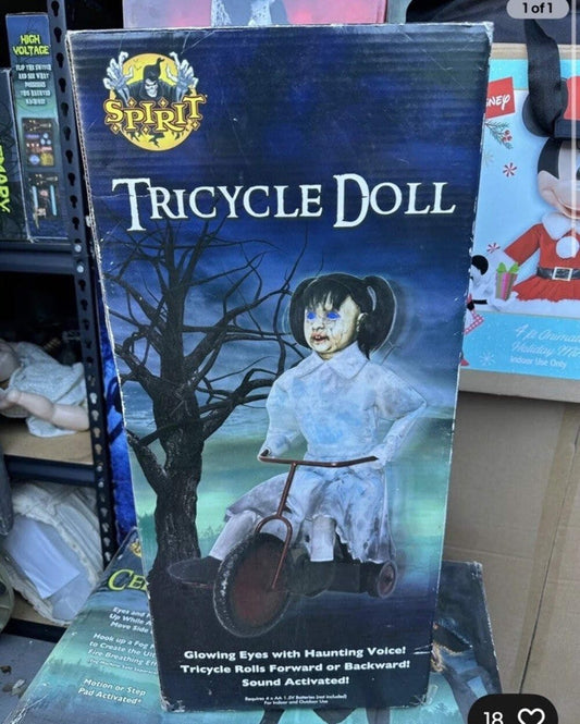 Spirit Halloween Animated Animatronic Life Size Tricycle Doll Prop