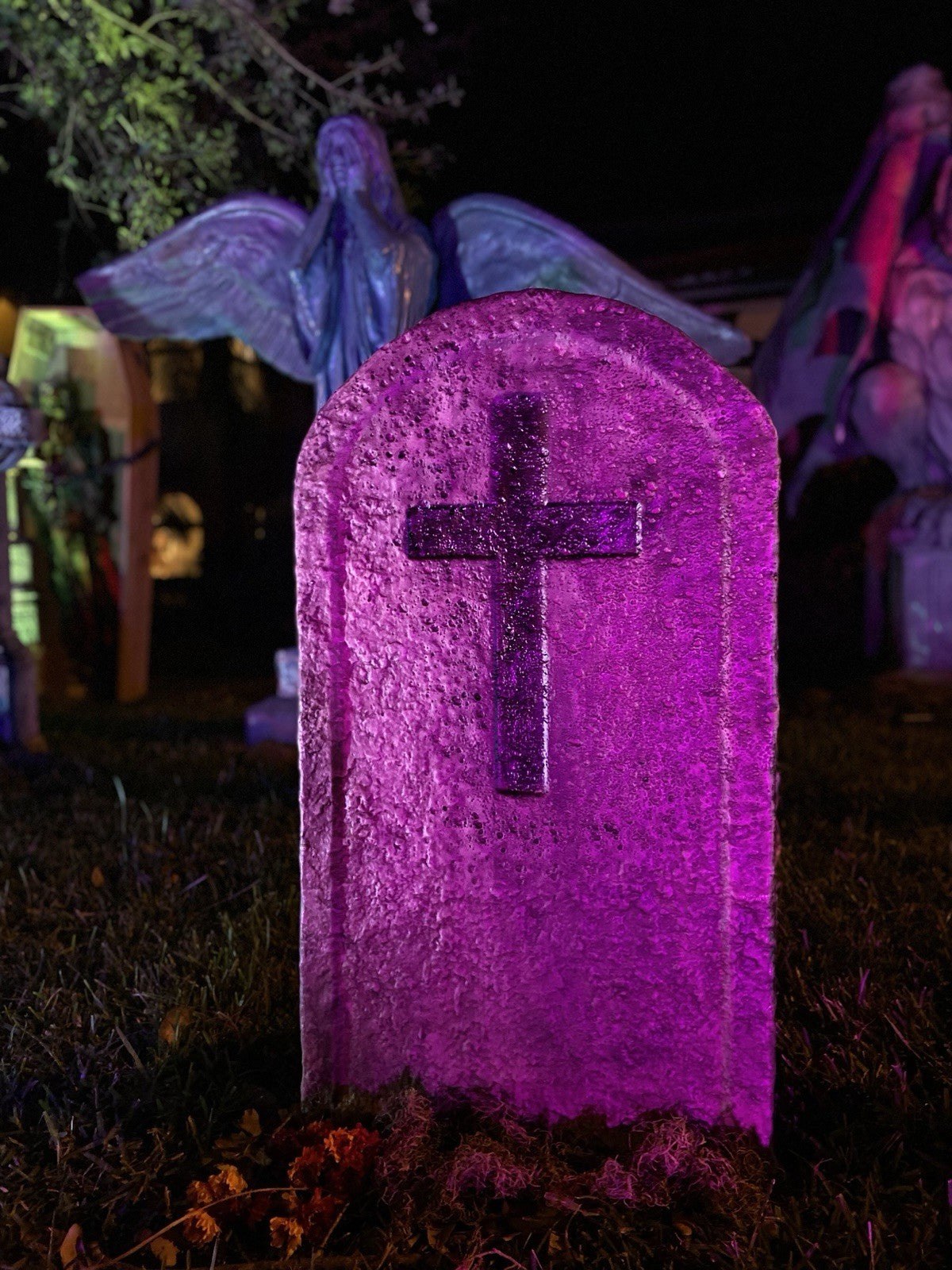 Cross Tombstone Round Home Accents Spirit Halloween Animated Animatronic