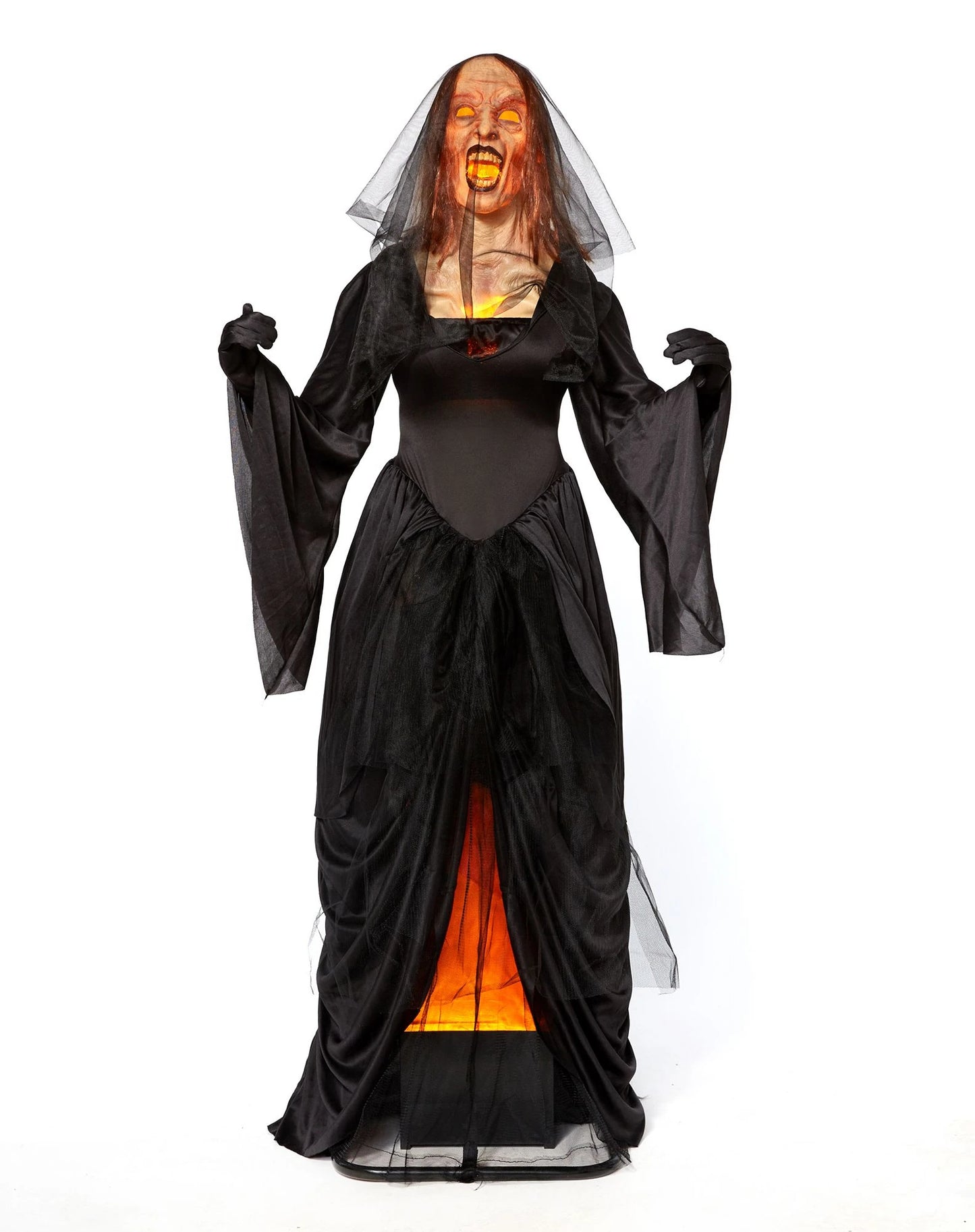 Flaming Black Widow Witch Animatronic